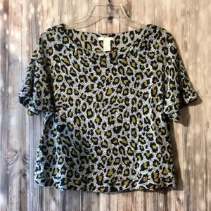 H&M Womens SS Flowy Leopard Print Top Shirt Size 4